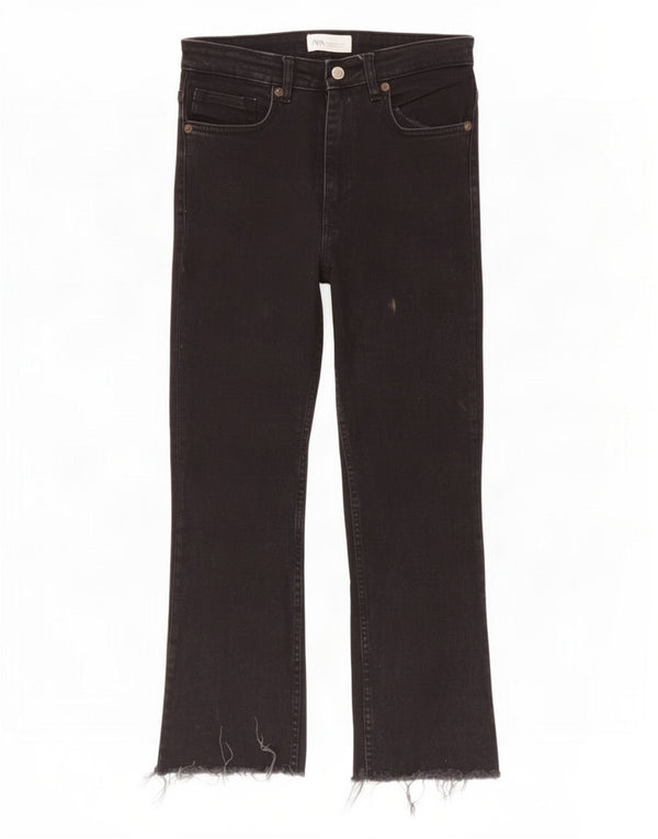 Jeans dritti corti da donna Zara EU 38 piccoli W28 L25 cotone nero