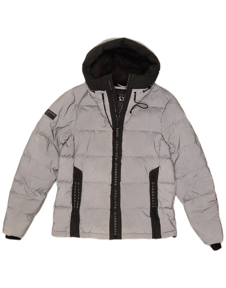 Giacca imbottita con cappuccio grafica da uomo Superdry UK 38 color argento medio