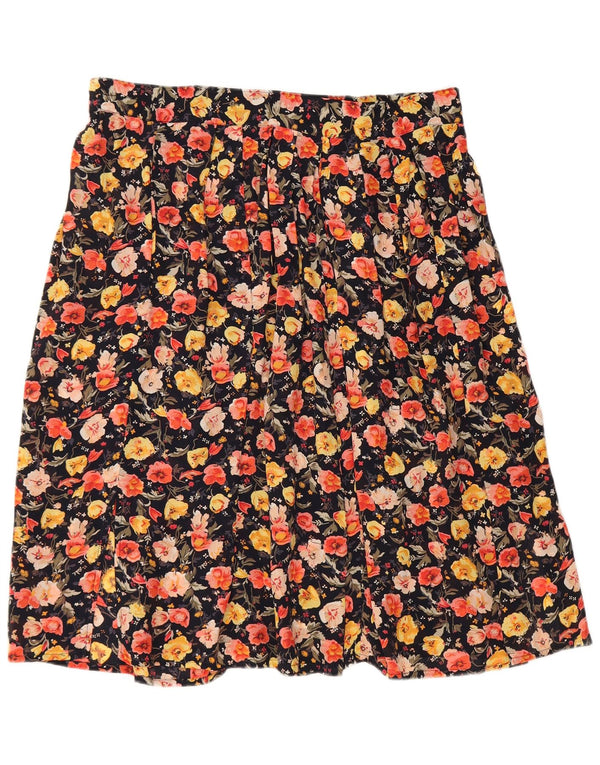 Gonna a pieghe vintage da donna W36 XL in viscosa floreale nera