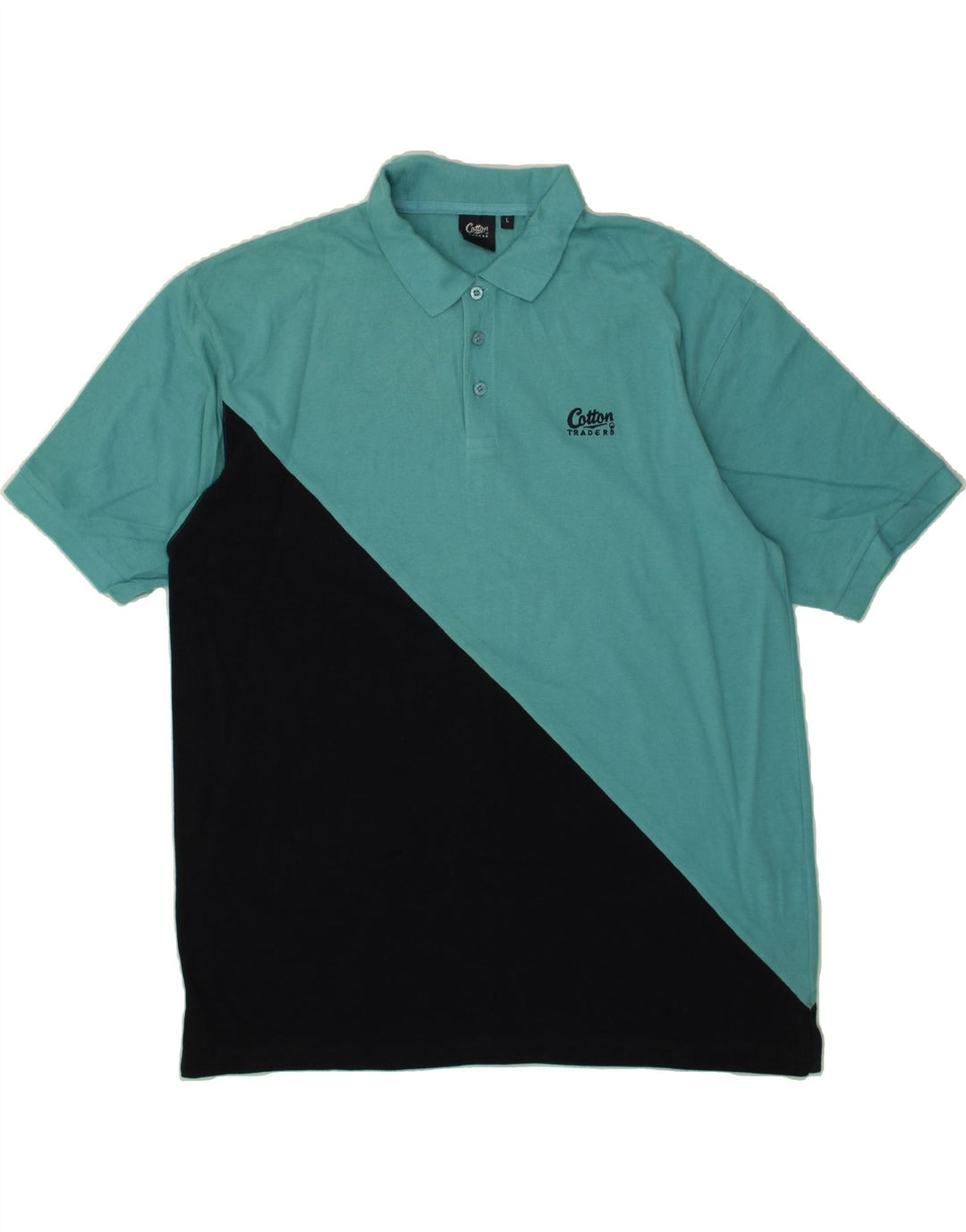 COTTON TRADERS Mens Polo Shirt Large Blue Colourblock Cotton Vintage Cotton Traders and Second-Hand Cotton Traders from Messina Hembry 