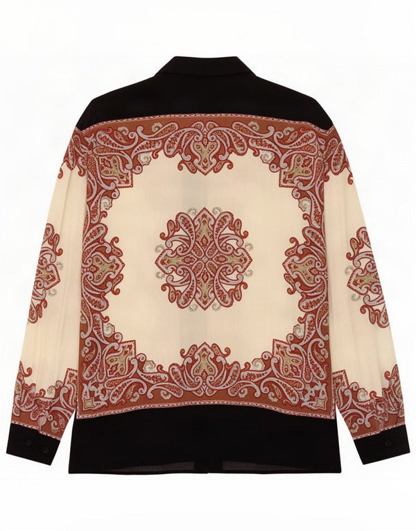 PIAZZA ITALIA Camicia Camicetta da Donna UK 16 Large Nera Paisley Viscosa