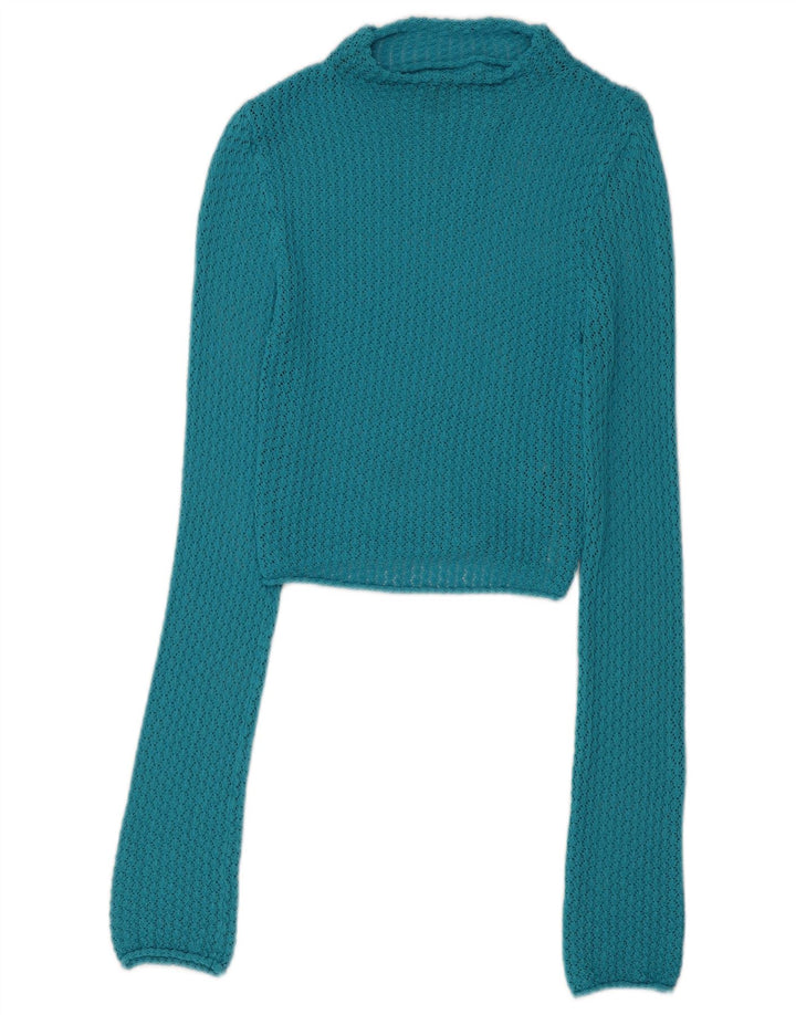 Maglione corto da donna Zara con collo alto all'uncinetto, taglia UK 12 Blu medio