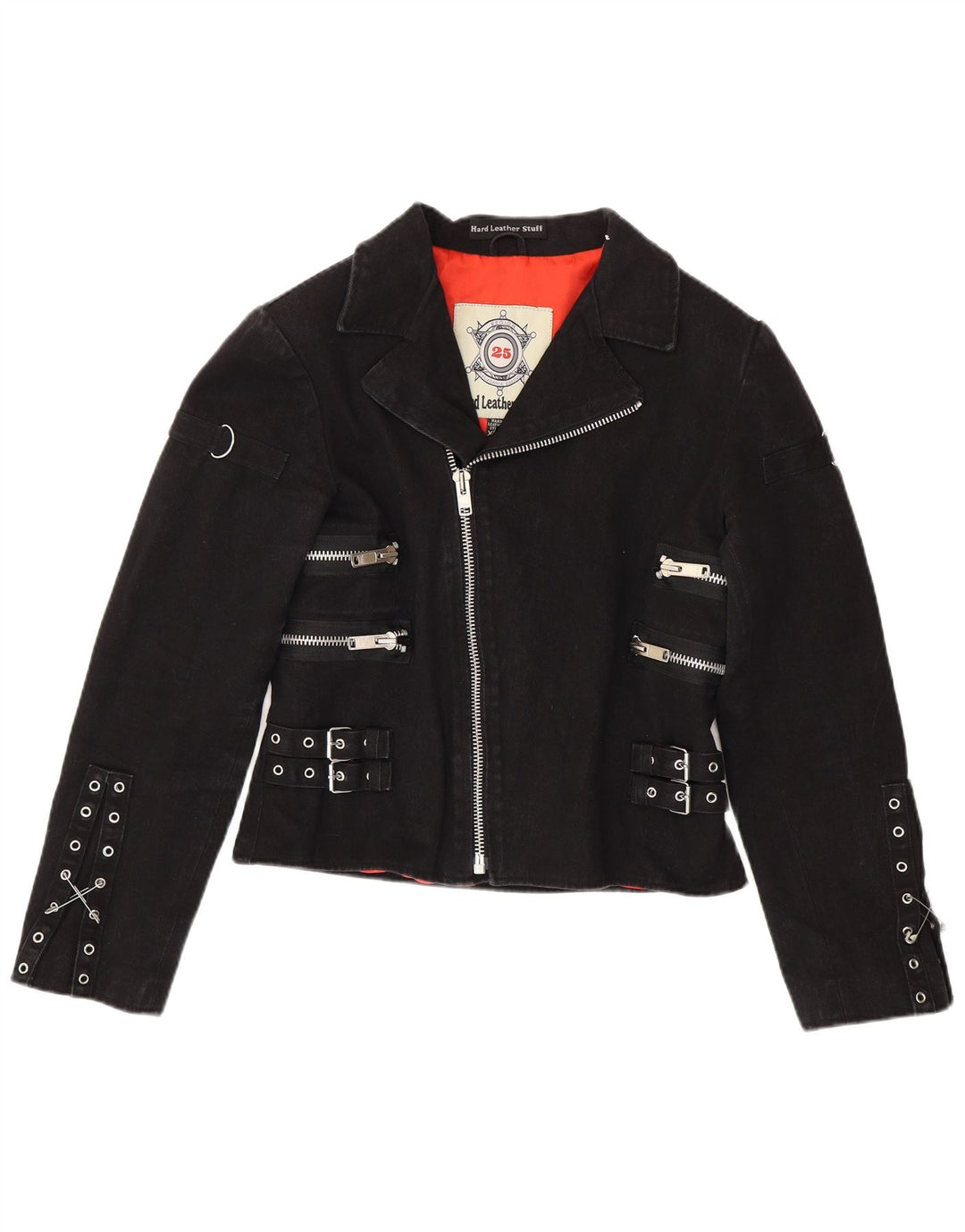 Giacca da motociclista corta da donna in pelle dura UK 20 2XL cotone nero