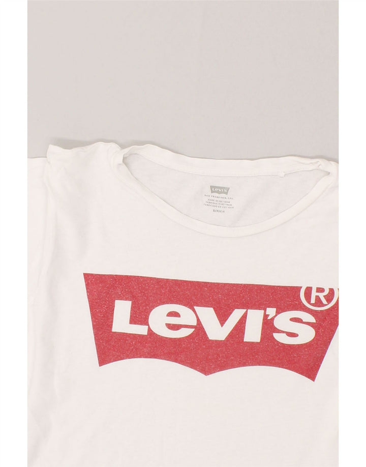 LEVI'S Womens Graphic T-Shirt Top UK 10 Small White Vintage Levi's and Second-Hand Levi's from Messina Hembry 