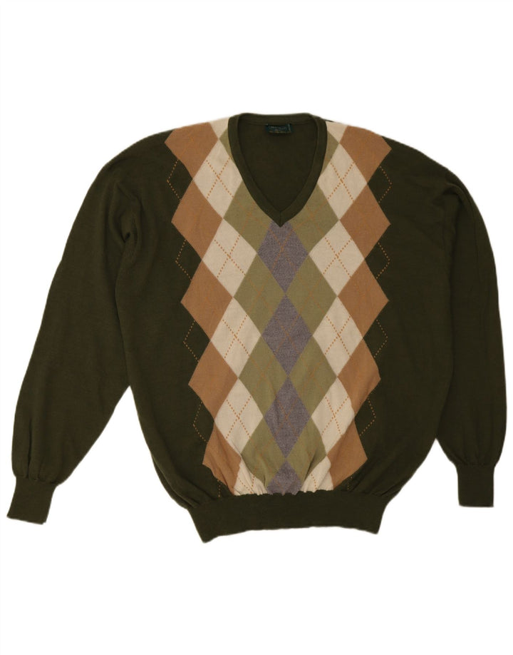 Maglione da uomo con scollo a V Novelli IT 58 2XL Khaki Argyle/Diamond