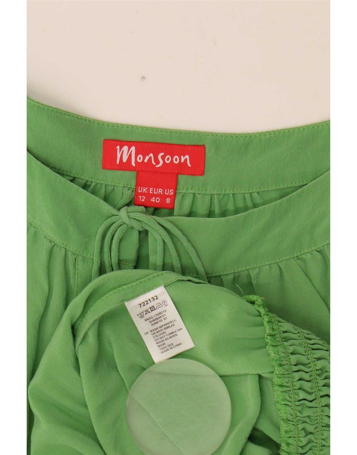 Monsoon Camicetta da donna con maniche a 3/4 Top UK 12 Seta verde medio