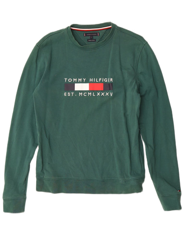 Felpa grafica da donna Tommy Hilfiger Jumper UK 14 Large Green Cotton