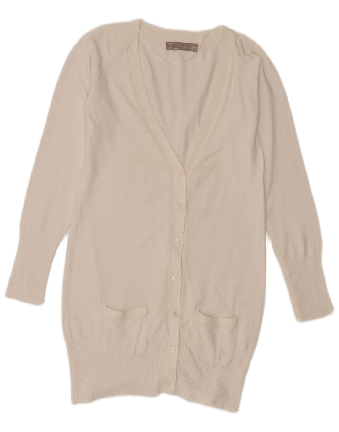 Maglione cardigan lungo da donna Zara UK 12 Cotone bianco medio