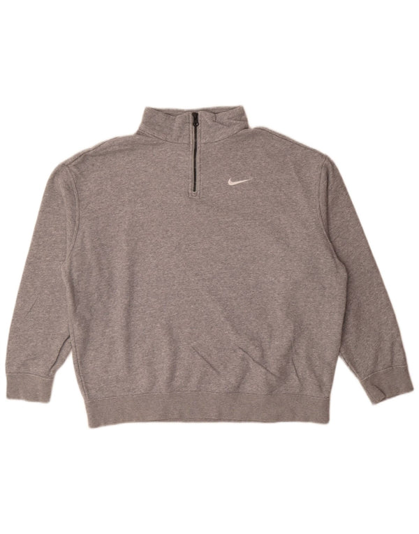 Felpa Nike da uomo con vestibilità ampia e collo con zip, maglione XS in cotone chiazzato grigio