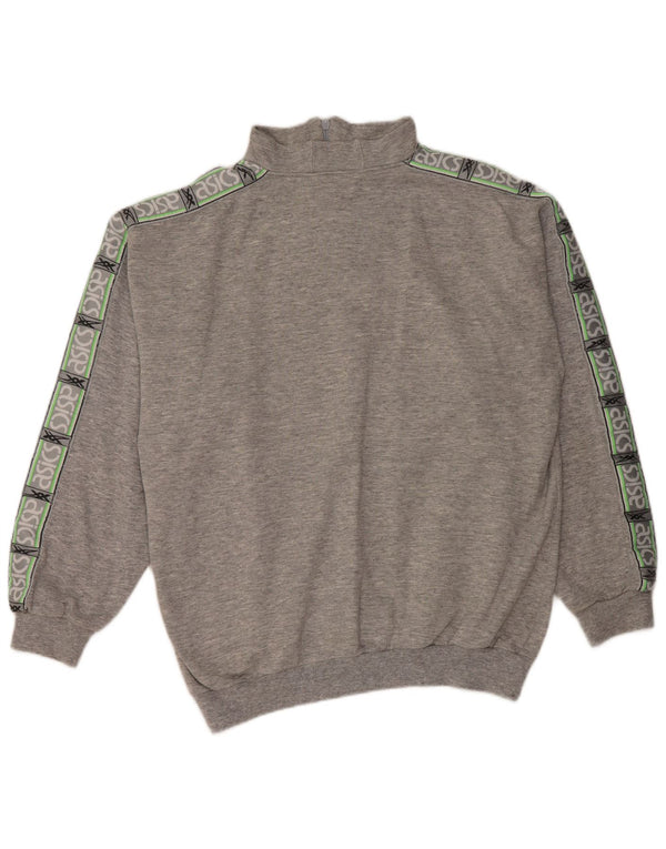 Felpa Asics da uomo con collo con zip grafica, maglione XL, cotone chiazzato grigio