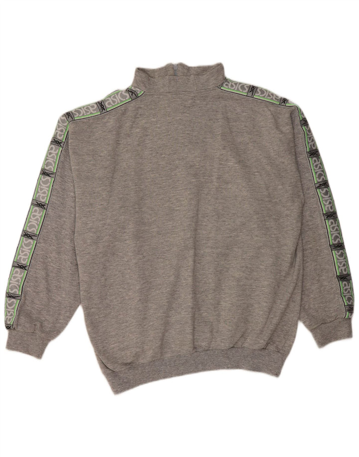 Felpa Asics da uomo con collo con zip grafica, maglione XL, cotone chiazzato grigio