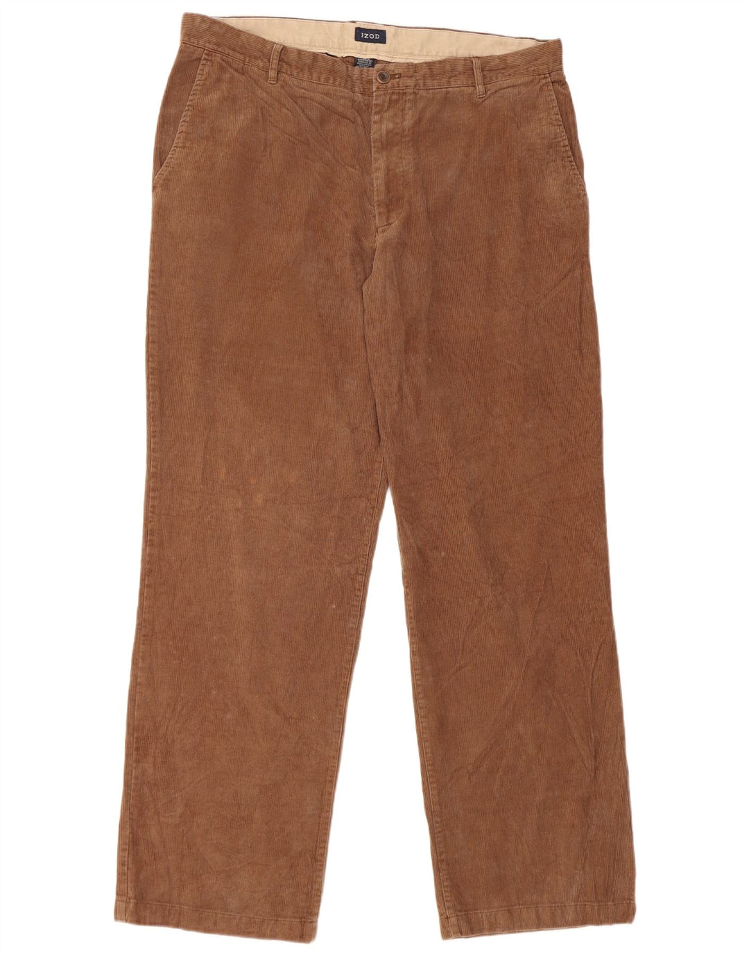 Pantaloni dritti da uomo in velluto a coste IZOD W38 L34 cotone marrone