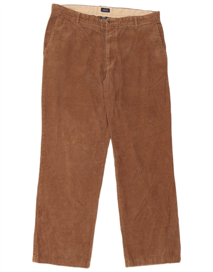 Pantaloni dritti da uomo in velluto a coste IZOD W38 L34 cotone marrone