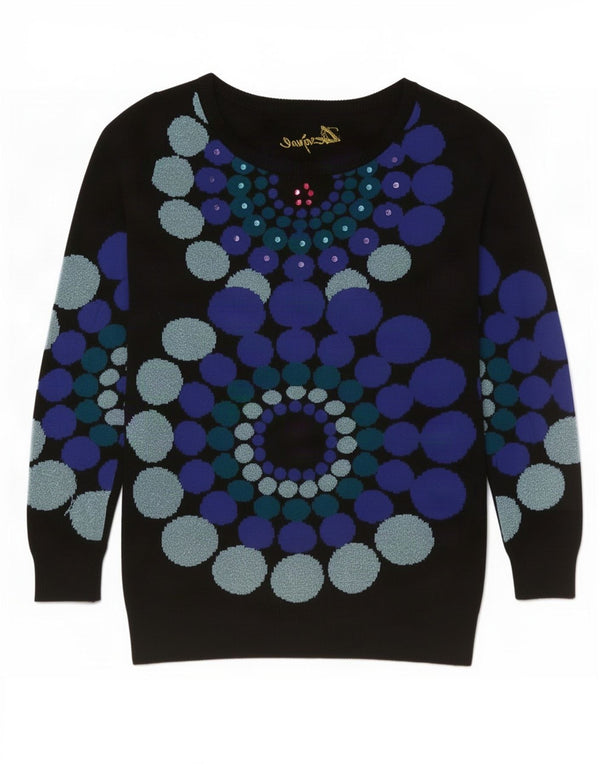 Desigual Donna Maglione con scollo a barchetta Maglione UK 10 Piccolo Nero geometrico