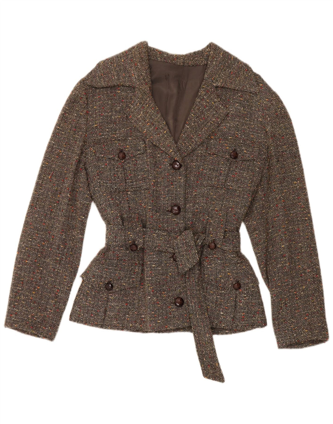 Giacca utilitaria vintage da donna UK 12 grigio medio chiazzato