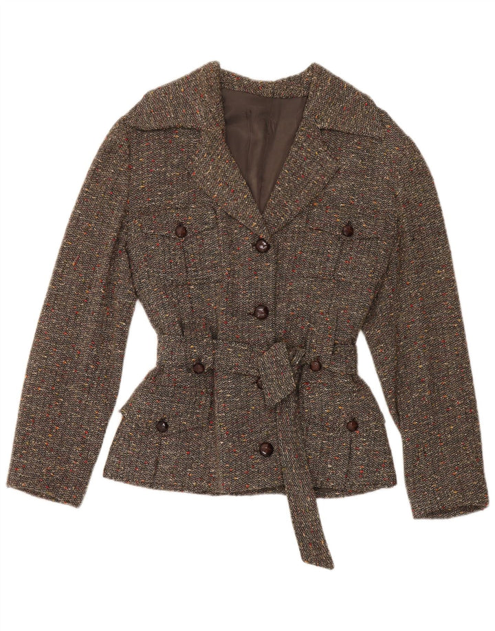 Giacca utilitaria vintage da donna UK 12 grigio medio chiazzato