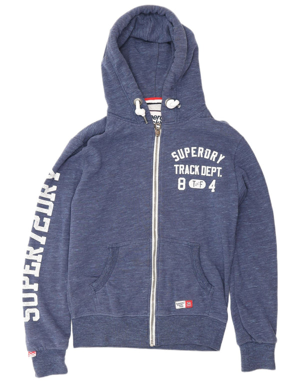 Maglione con cappuccio e zip grafica da uomo Superdry in cotone chiazzato blu