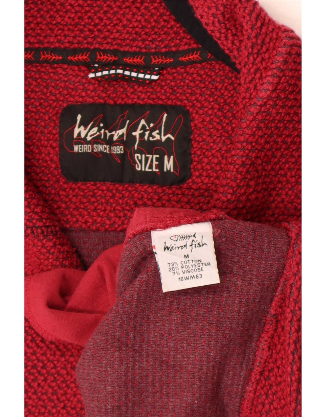 Felpa con zip grafica da uomo Weird Fish, maglione, cotone rosso medio