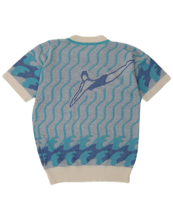 Maglione maglione girocollo con grafica vintage da donna UK 14 Blu medio