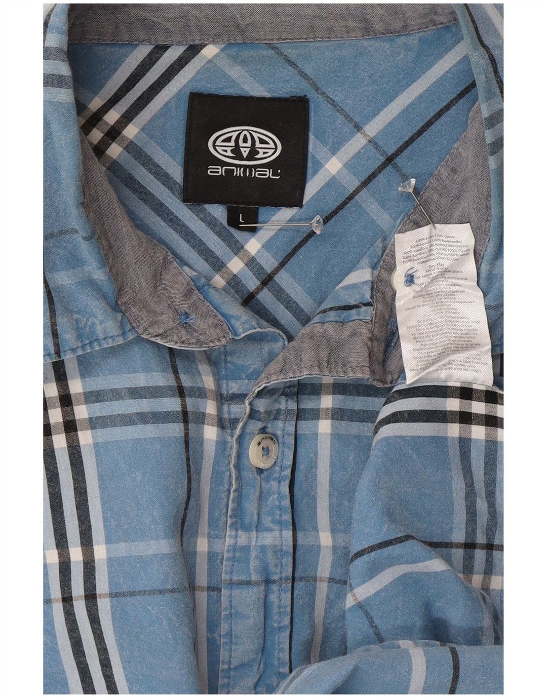 Camicia a maniche corte da uomo Animal in cotone a quadri blu grandi