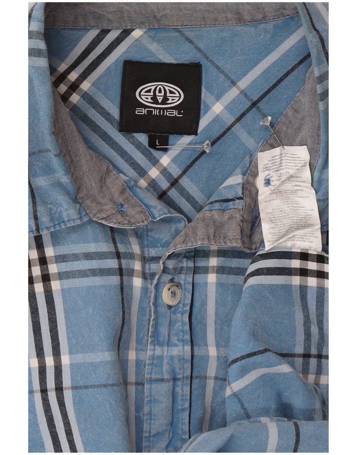 Camicia a maniche corte da uomo Animal in cotone a quadri blu grandi