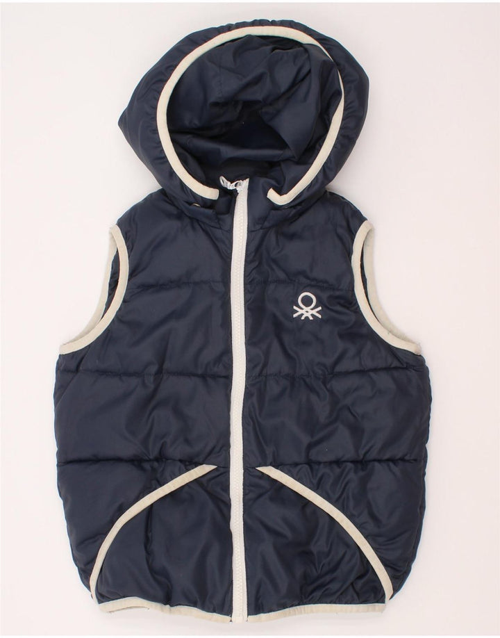 Gilet imbottito con cappuccio da bambino Benetton 6-7 anni piccolo in poliestere blu navy
