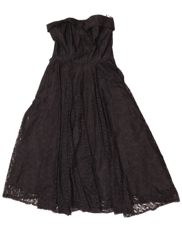 Abito vintage da donna senza spalline UK 14 Grande poliammide floreale nero