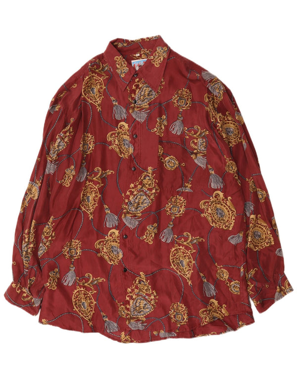 Camicia vintage da uomo con motivo astratto, grande in seta rossa