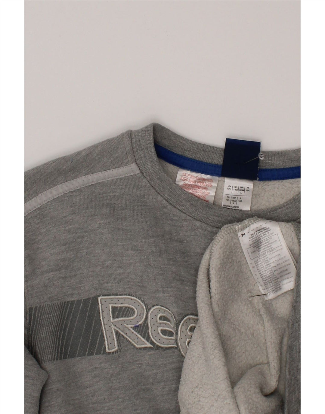 Felpa grafica Reebok per ragazzi, 11-12 anni, cotone grigio