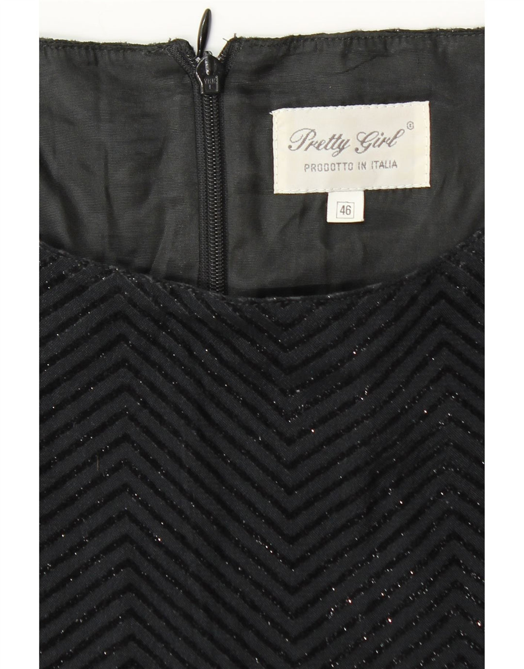 Abito tubino senza maniche vintage da donna IT 46 grande Chevron nero