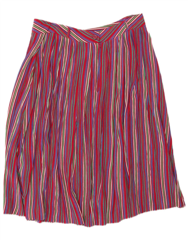 Gonna a pieghe vintage da donna IT 46 grande W28 gessato multicolore