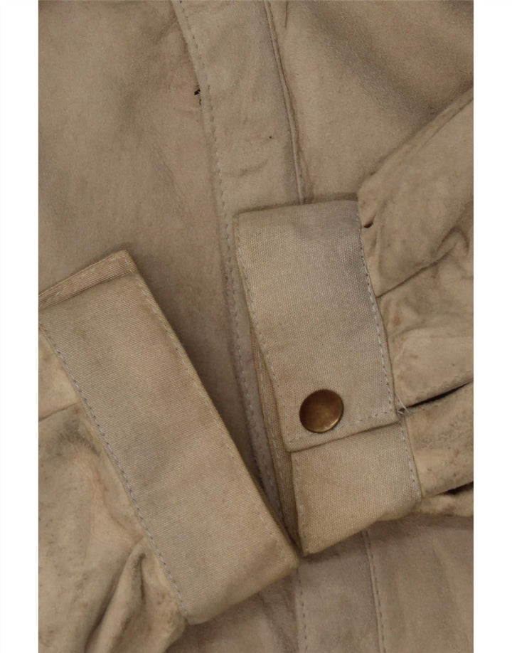 Giacca da pilota vintage in pelle scamosciata da uomo IT 50 grande in pelle beige color block