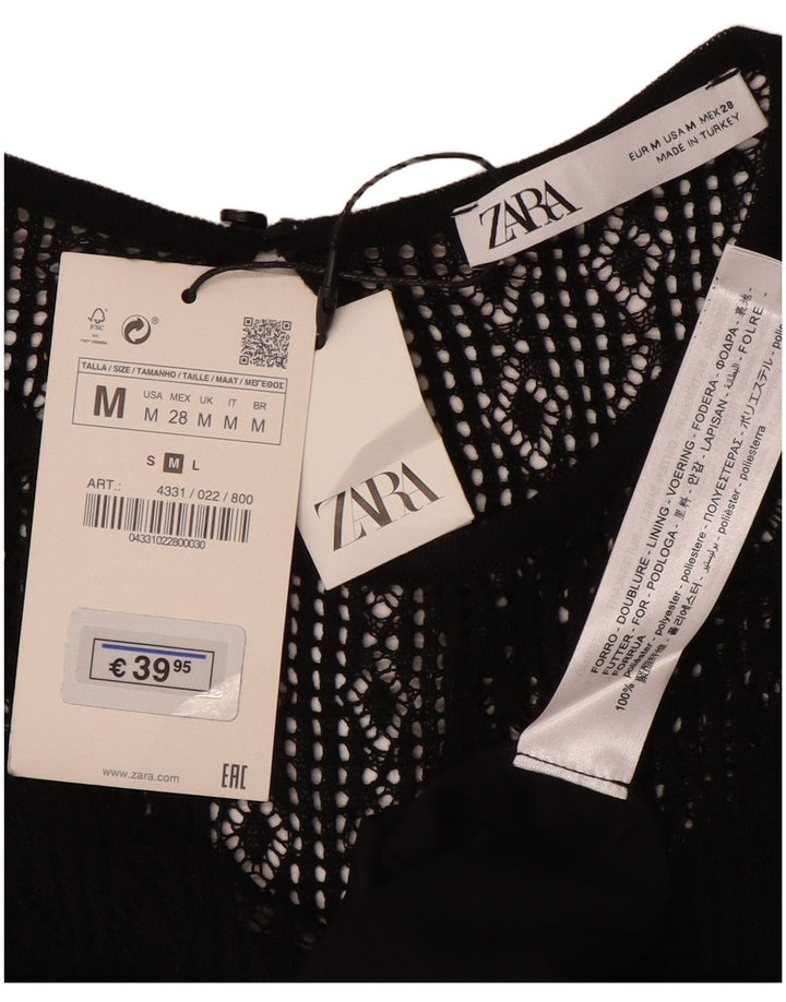 Abito maglione da donna a maniche corte ZARA UK 12 medio nero poliestere