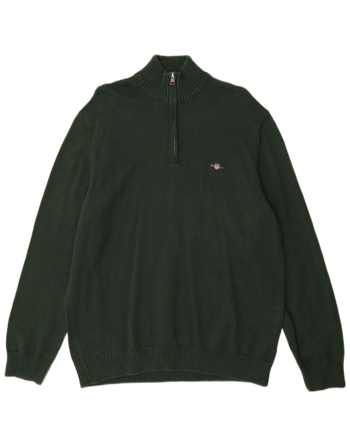 Gant Maglione da uomo con zip e collo 2XL in cotone verde