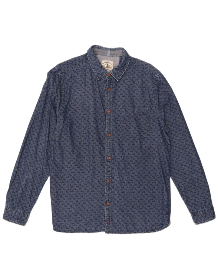 Camicia slim fit da uomo con motivo astratto White Stuff, grande cotone blu