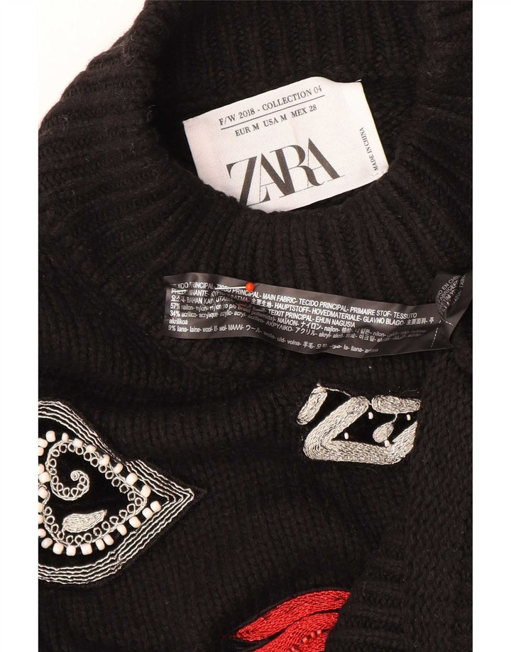 Maglione a collo alto con grafica da donna Zara UK 12 medio nero