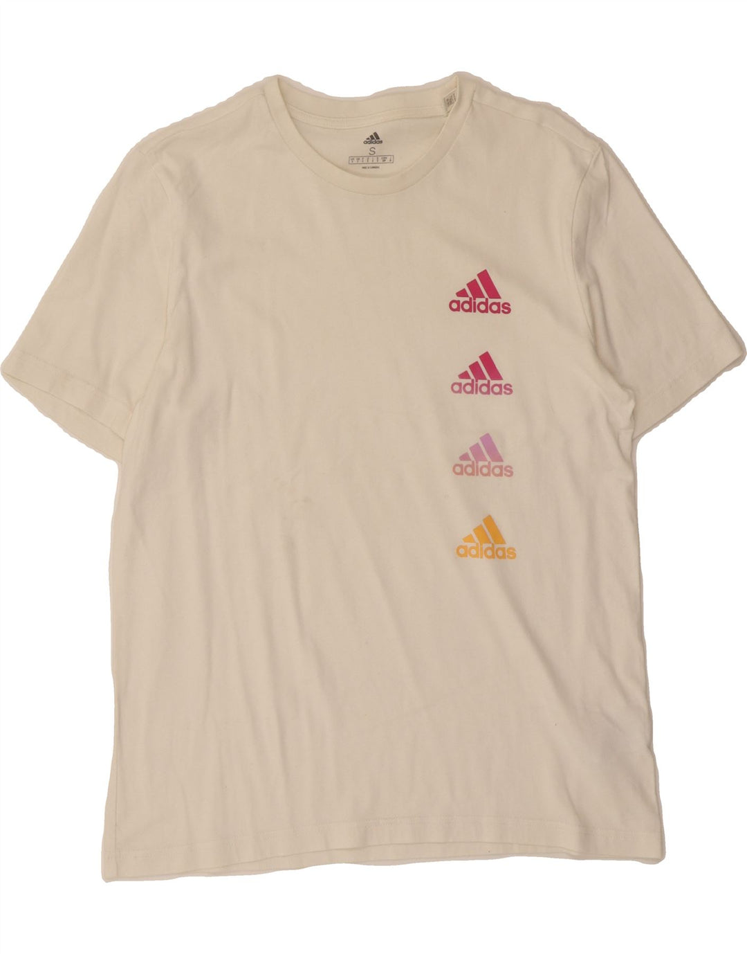 ADIDAS Mens Graphic T-Shirt Top Small Off White Cotton Vintage Adidas and Second-Hand Adidas from Messina Hembry 
