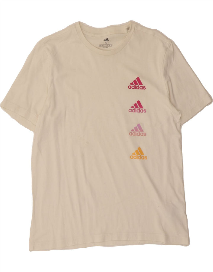 ADIDAS Mens Graphic T-Shirt Top Small Off White Cotton Vintage Adidas and Second-Hand Adidas from Messina Hembry 