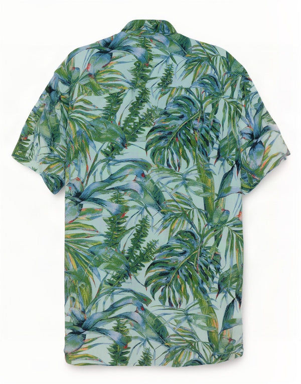 Camicia hawaiana vintage a maniche corte da uomo in viscosa floreale turchese medio