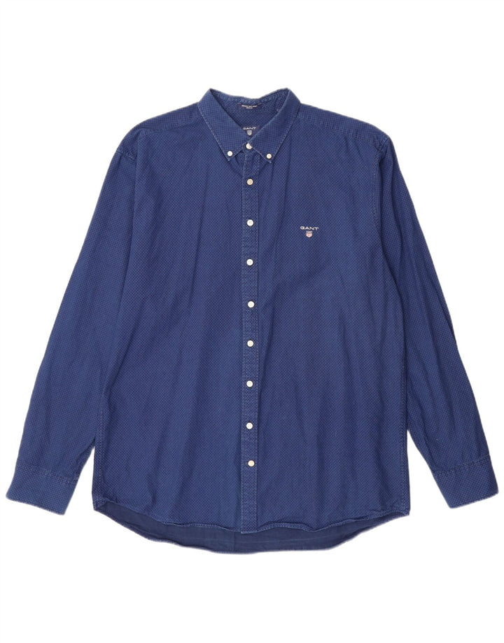 GANT Camicia da uomo vestibilità regolare taglia 45/46 18 2XL cotone geometrico blu