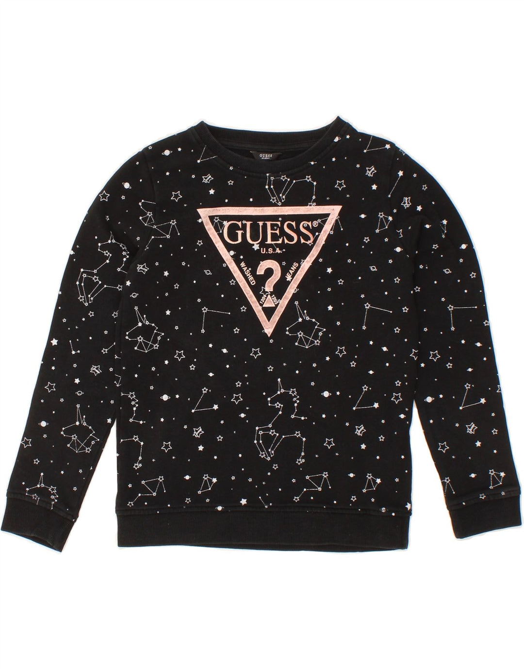 GUESS Girls Abstract Pattern Graphic Sweatshirt Jumper 9-10 Years Black Vintage Guess and Second-Hand Guess from Messina Hembry 