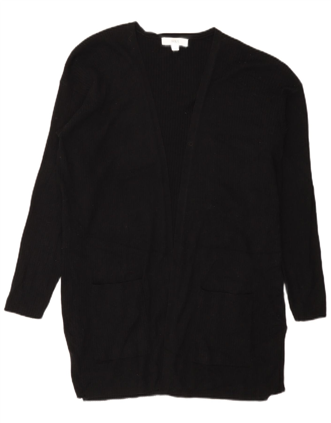 Maglione cardigan aperto lungo da donna Marks & Spencer UK 16 grande nero