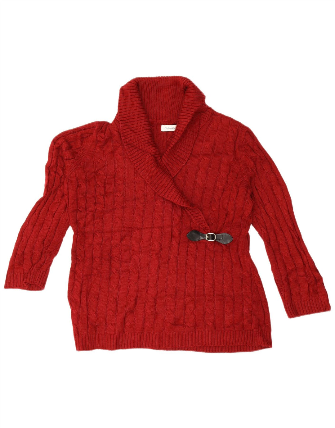 CALVIN KLEIN Maglione da donna con collo a scialle con maniche a 3/4 UK 16 Large Rosso