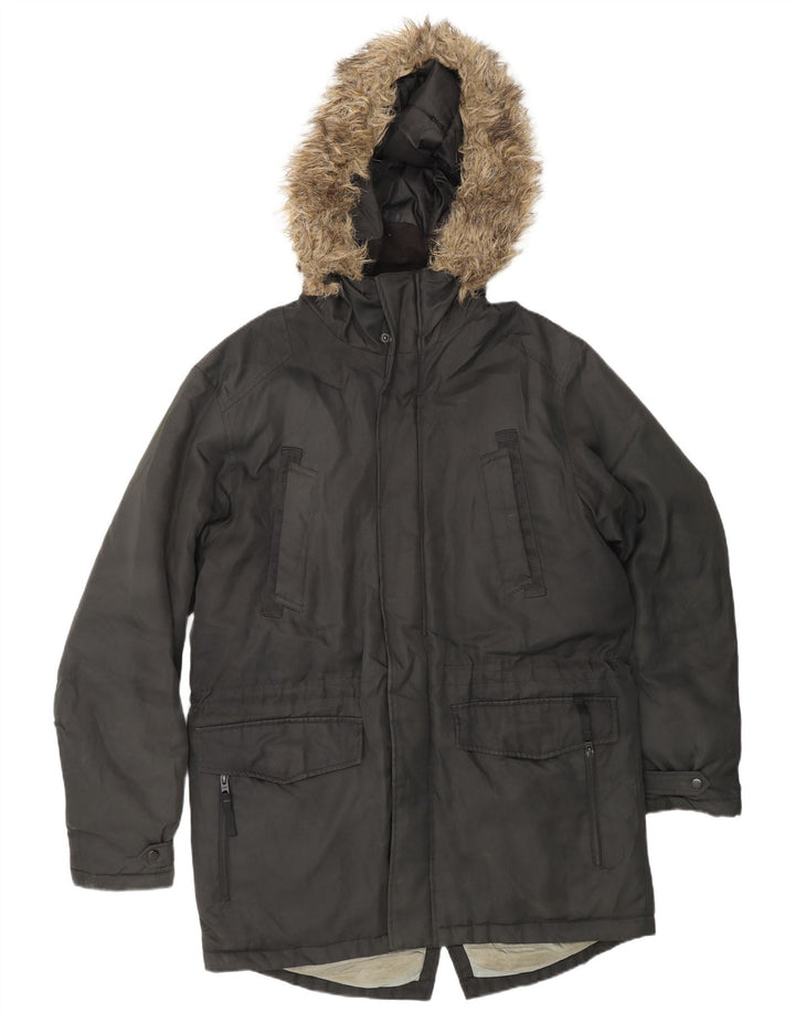 JACK & JONES Giacca parka con cappuccio da uomo UK 40 grande nera