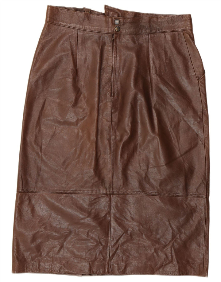 VINTAGE Womens Leather Skirt W30 Medium  Brown Leather