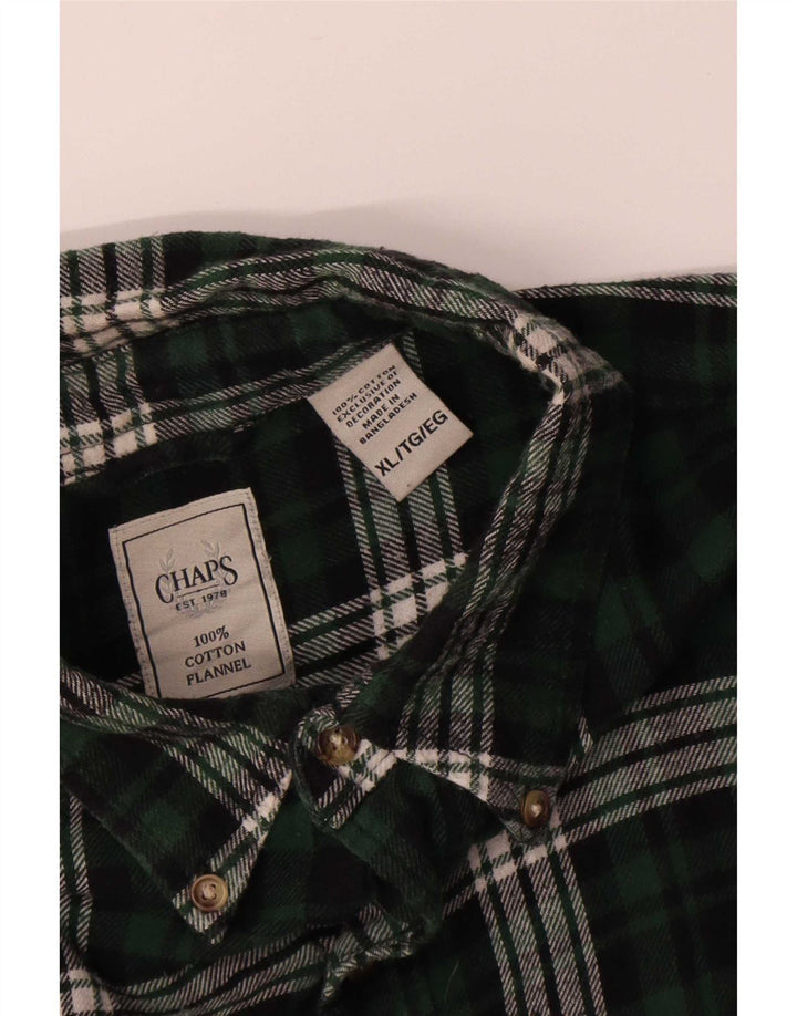 Chaps Camicia da uomo in flanella XL in cotone a quadri verdi