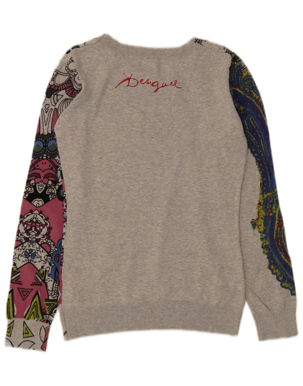 Desigual Womens Graphic Boat Neck Jumper Sweater UK 10 Small Grey Paisley