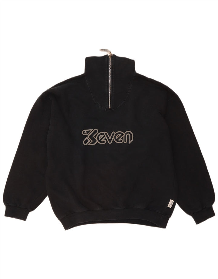 SEVEN 7 Felpa da uomo con collo con zip grafica Maglione grande in cotone blu navy