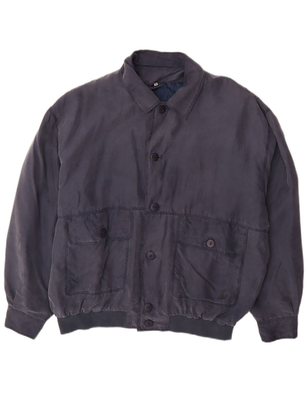 Giubbotto bomber da uomo VINTAGE IT 48 medio blu navy in seta