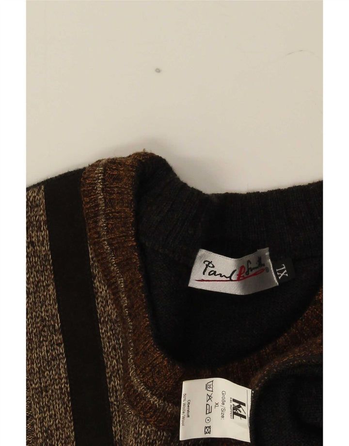 Maglione girocollo da uomo vintage in lana XL multicolore a blocchi di colore